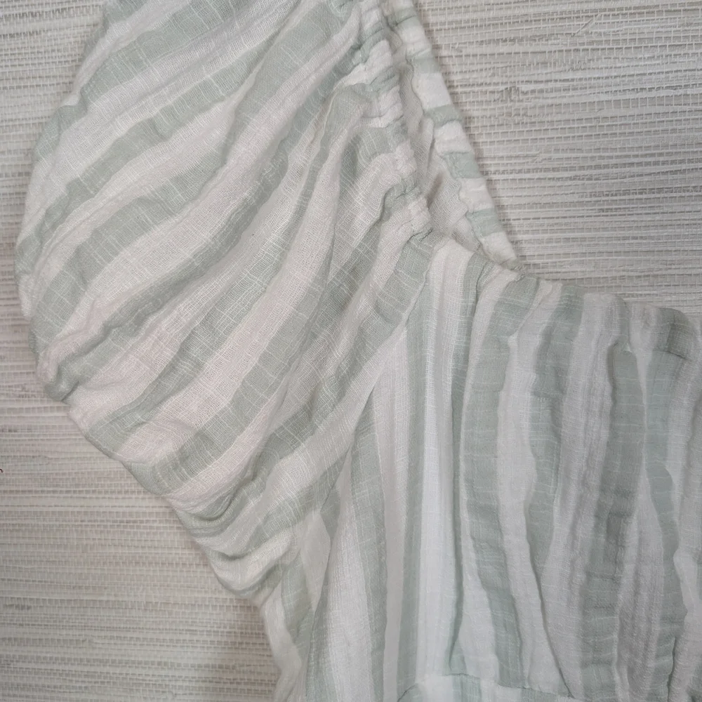 In Loom Seafoam Green And White Striped Gauze Mini Dress High Low Large NWT - Picture 3 of 14